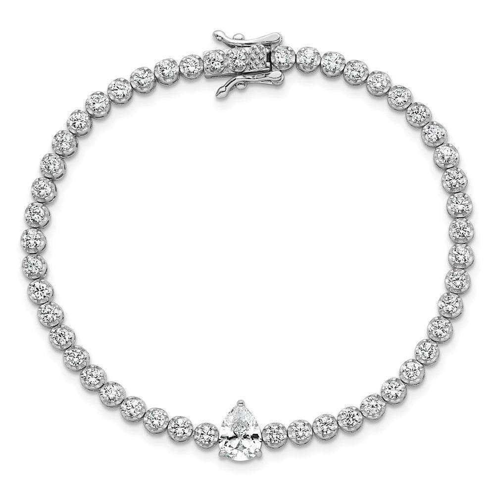 Sterling Silver Rhodium-plated Polished Round and Pear Teardrop CZ 7.25 Inch Bracelet QG6992-7.25