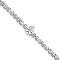 Sterling Silver Rhodium-plated Polished Round and Pear Teardrop CZ 7.25 Inch Bracelet QG6992-7.25