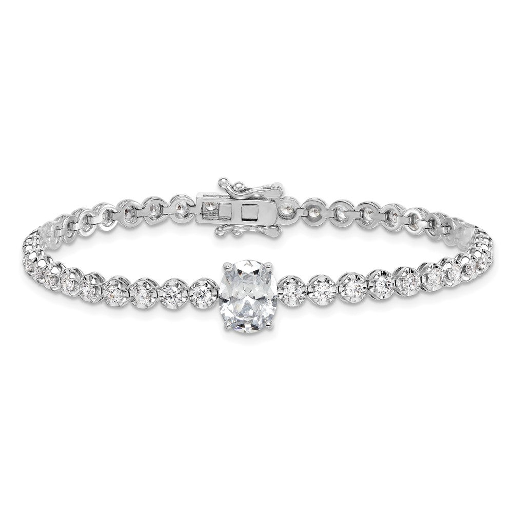 Sterling Silver Rhodium-plated Polished Fancy Oval and Round CZ 7.25 Inch Bracelet QG6993-7.25
