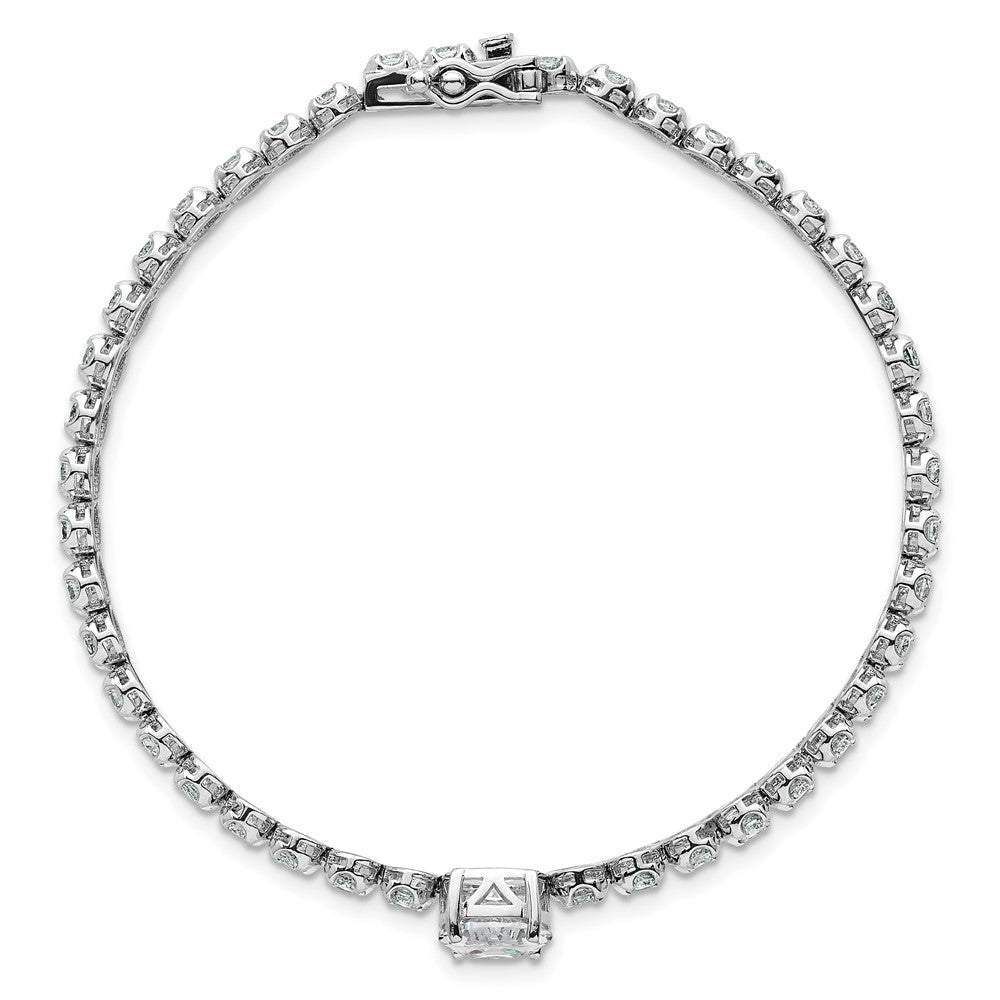 Sterling Silver Rhodium-plated Polished Fancy Oval and Round CZ 7.25 Inch Bracelet QG6993-7.25