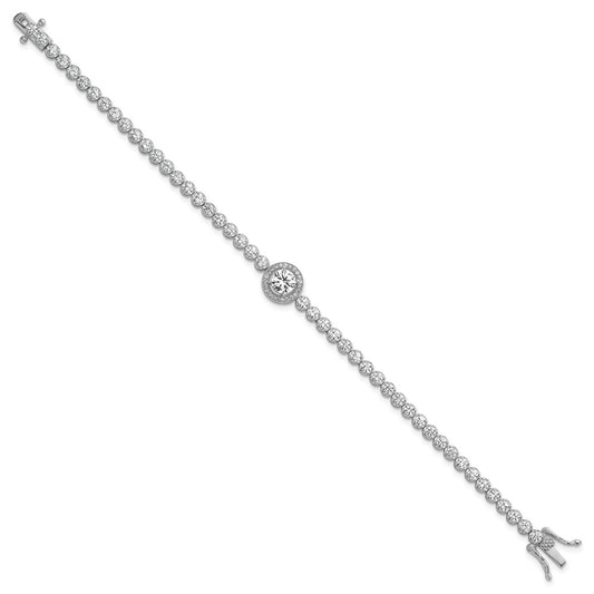 Sterling Silver Rhodium-plated Polished Round CZ Halo 7.25 Inch Bracelet QG6995-7.25