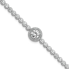 Sterling Silver Rhodium-plated Polished Round CZ Halo 7.25 Inch Bracelet QG6995-7.25