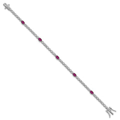 Sterling Silver Rhodium-plated Polished and Beaded Fancy Oval Red and Round White CZ 7 Inch Bracelet QG6996-7