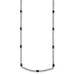 Sterling Silver Rhodium-plated Polished and Beaded Fancy Oval Blue and Round White CZ 17 Inch Necklace QG6997-17