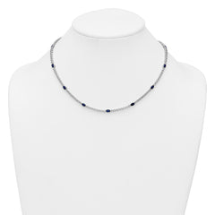 Sterling Silver Rhodium-plated Polished and Beaded Fancy Oval Blue and Round White CZ 17 Inch Necklace QG6997-17