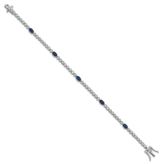 Sterling Silver Rhodium-plated Polished and Beaded Fancy Oval Blue and Round White CZ 7 Inch Bracelet QG6997-7