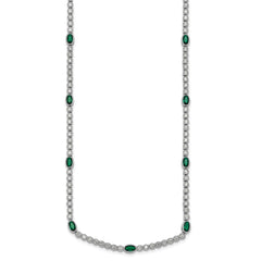 Sterling Silver Rhodium-plated Polished and Beaded Fancy Oval Green and Round White CZ 17 Inch Necklace QG6998-17