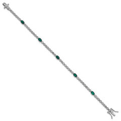 Sterling Silver Rhodium-plated Polished and Beaded Fancy Oval Green and Round White CZ 7 Inch Bracelet QG6998-7