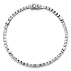 Sterling Silver Rhodium-plated Polished and Beaded Fancy Oval Green and Round White CZ 7 Inch Bracelet QG6998-7