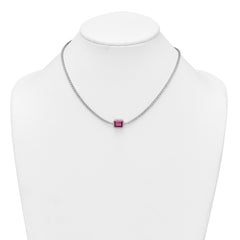 Sterling Silver Rhodium-plated Polished Fancy Emerald-cut Red and White CZ Halo 16 Inch with 2 Inch Extension Necklace QG6999-16