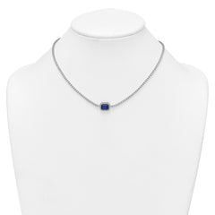 Sterling Silver Rhodium-plated Polished Fancy Emerald-cut Blue and White CZ Halo 16 Inch with 2 Inch Extension Necklace QG7001-16