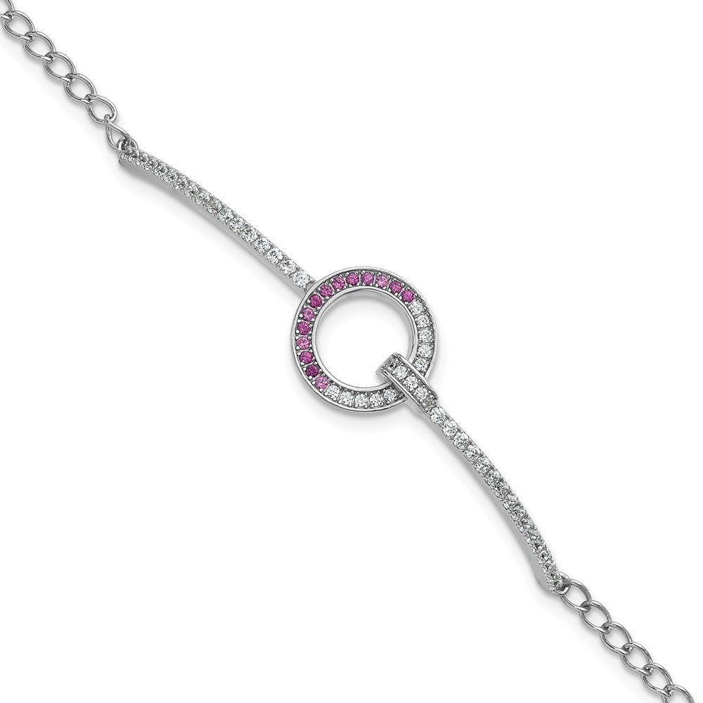 Sterling Silver Rhodium-plated White and Red CZ Open Circle 7.25 inch Bracelet QG7002-7.25