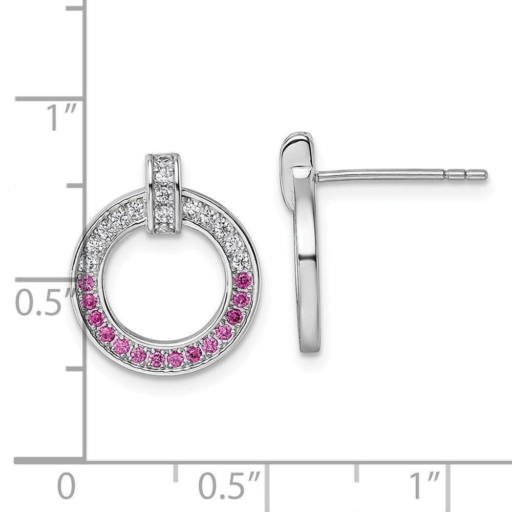 QG7002E Sterling Silver Rhodium-plated White and Red CZ Open Circle Post Earrings