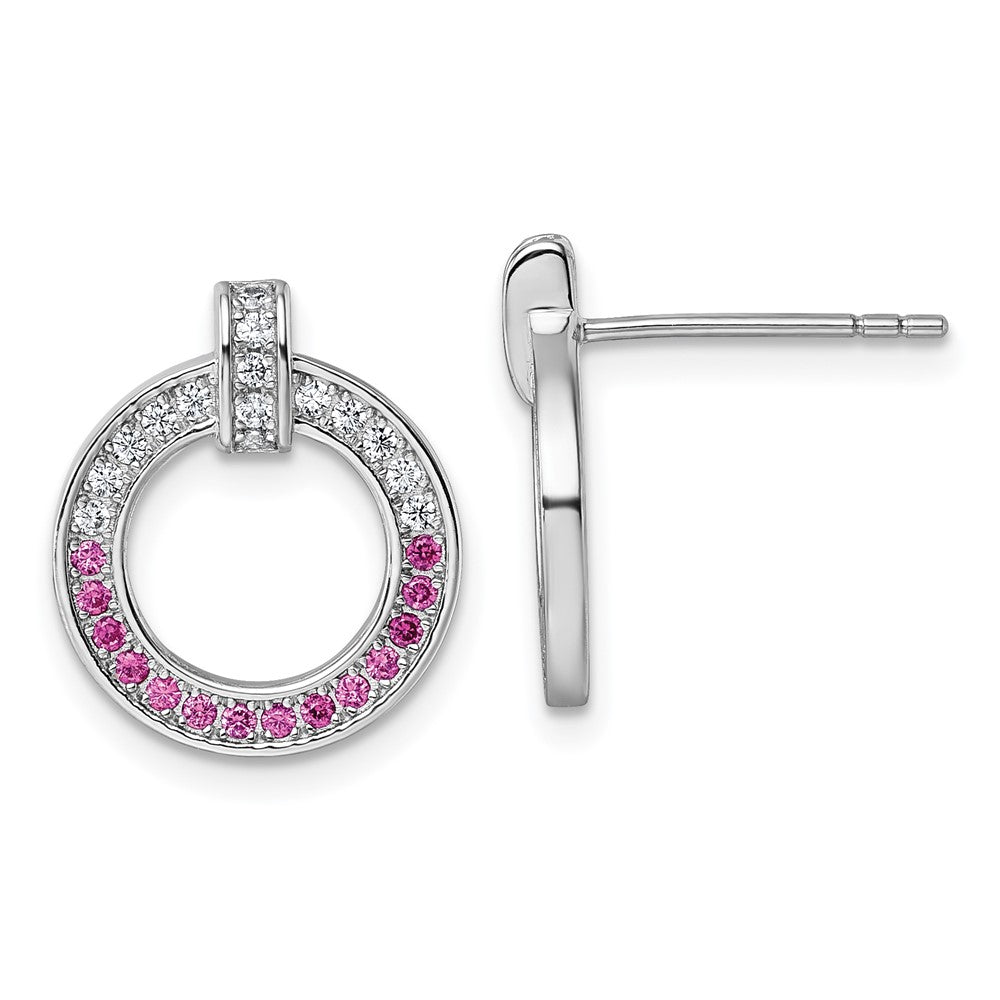 QG7002E Sterling Silver Rhodium-plated White and Red CZ Open Circle Post Earrings