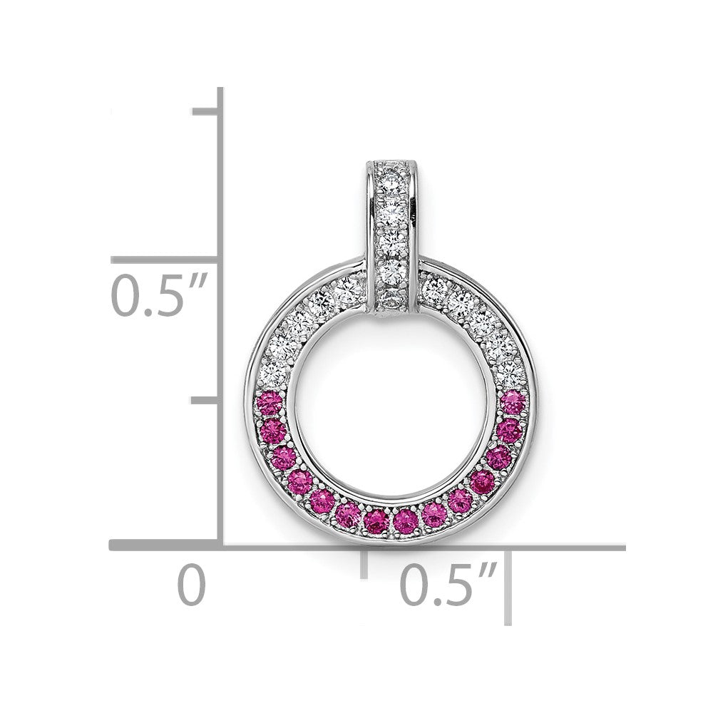 Sterling Silver Rhodium-plated White and Red CZ Open Circle Pendant QG7002P