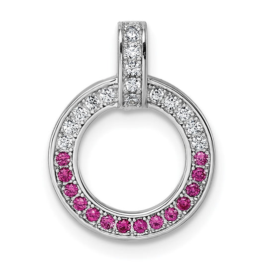 Sterling Silver Rhodium-plated White and Red CZ Open Circle Pendant QG7002P