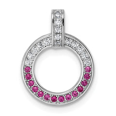 Sterling Silver Rhodium-plated White and Red CZ Open Circle Pendant QG7002P