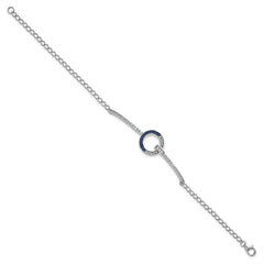 Sterling Silver White and Black Rhodium-plated White and Blue CZ Open Circle 7.25 inch Bracelet QG7003-7.25
