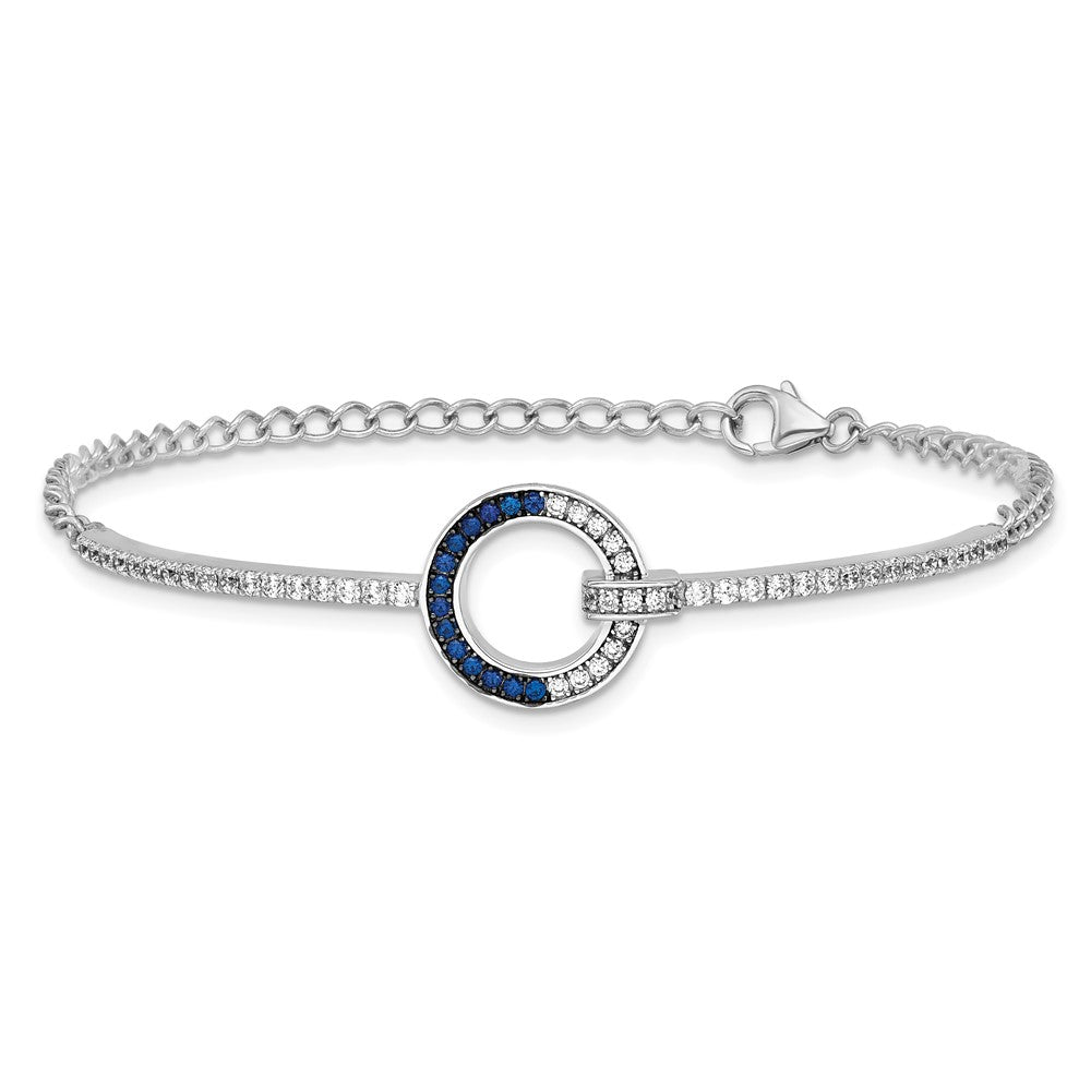 Sterling Silver White and Black Rhodium-plated White and Blue CZ Open Circle 7.25 inch Bracelet QG7003-7.25