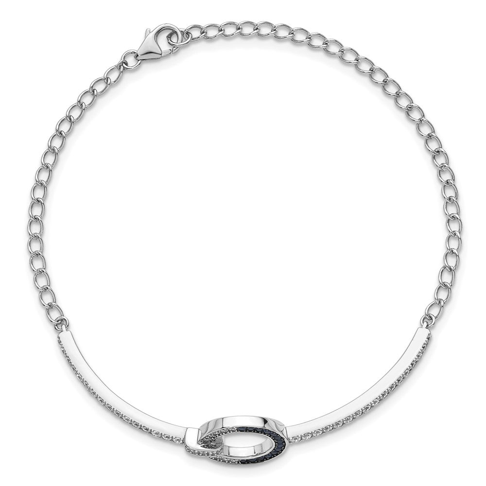 Sterling Silver White and Black Rhodium-plated White and Blue CZ Open Circle 7.25 inch Bracelet QG7003-7.25