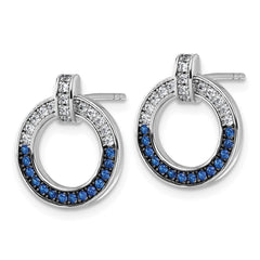QG7003E Sterling Silver White and Black Rhodium-plated White and Blue CZ Open Circle Post Earrings