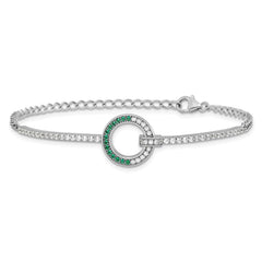 Sterling Silver Rhodium-plated White and Green CZ Open Circle 7.25 inch Bracelet QG7004-7.25