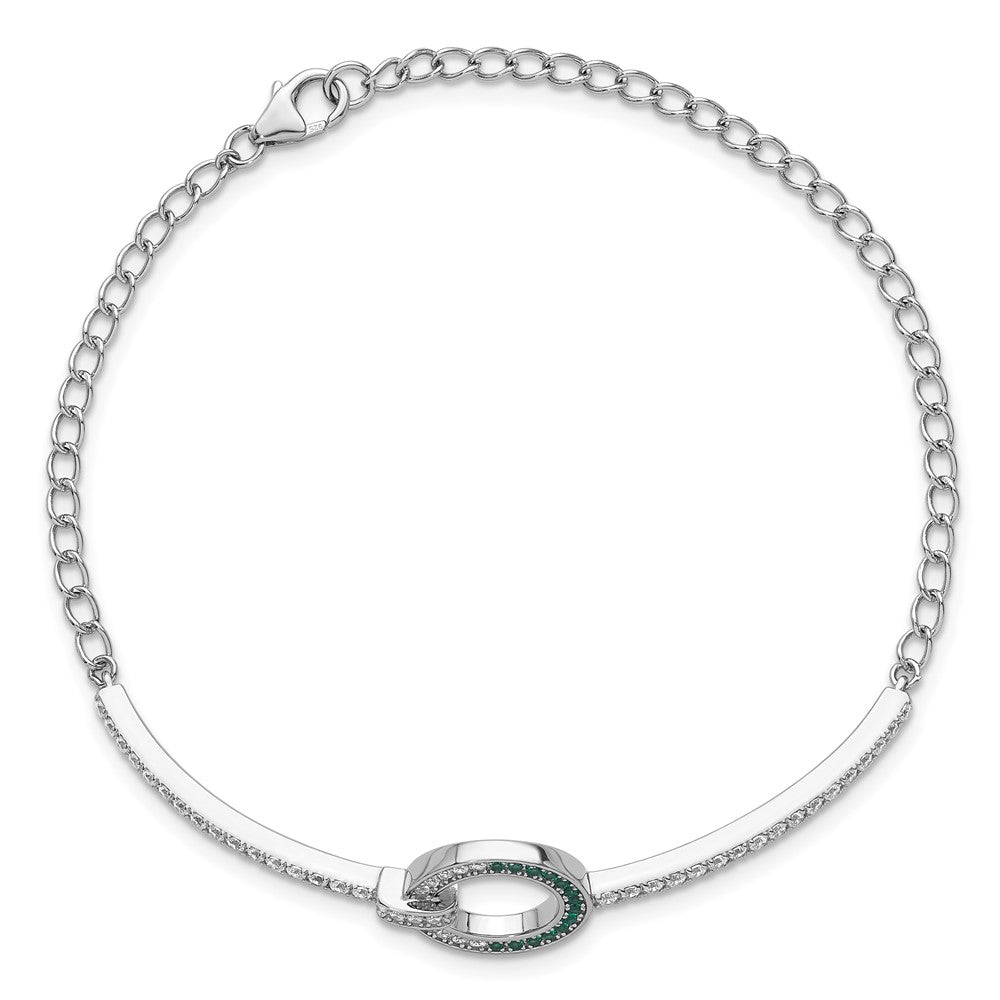 Sterling Silver Rhodium-plated White and Green CZ Open Circle 7.25 inch Bracelet QG7004-7.25