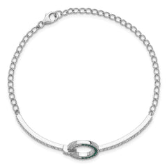 Sterling Silver Rhodium-plated White and Green CZ Open Circle 7.25 inch Bracelet QG7004-7.25