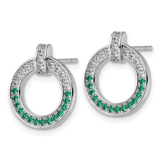 QG7004E Sterling Silver Rhodium-plated White and Green CZ Open Circle Post Earrings