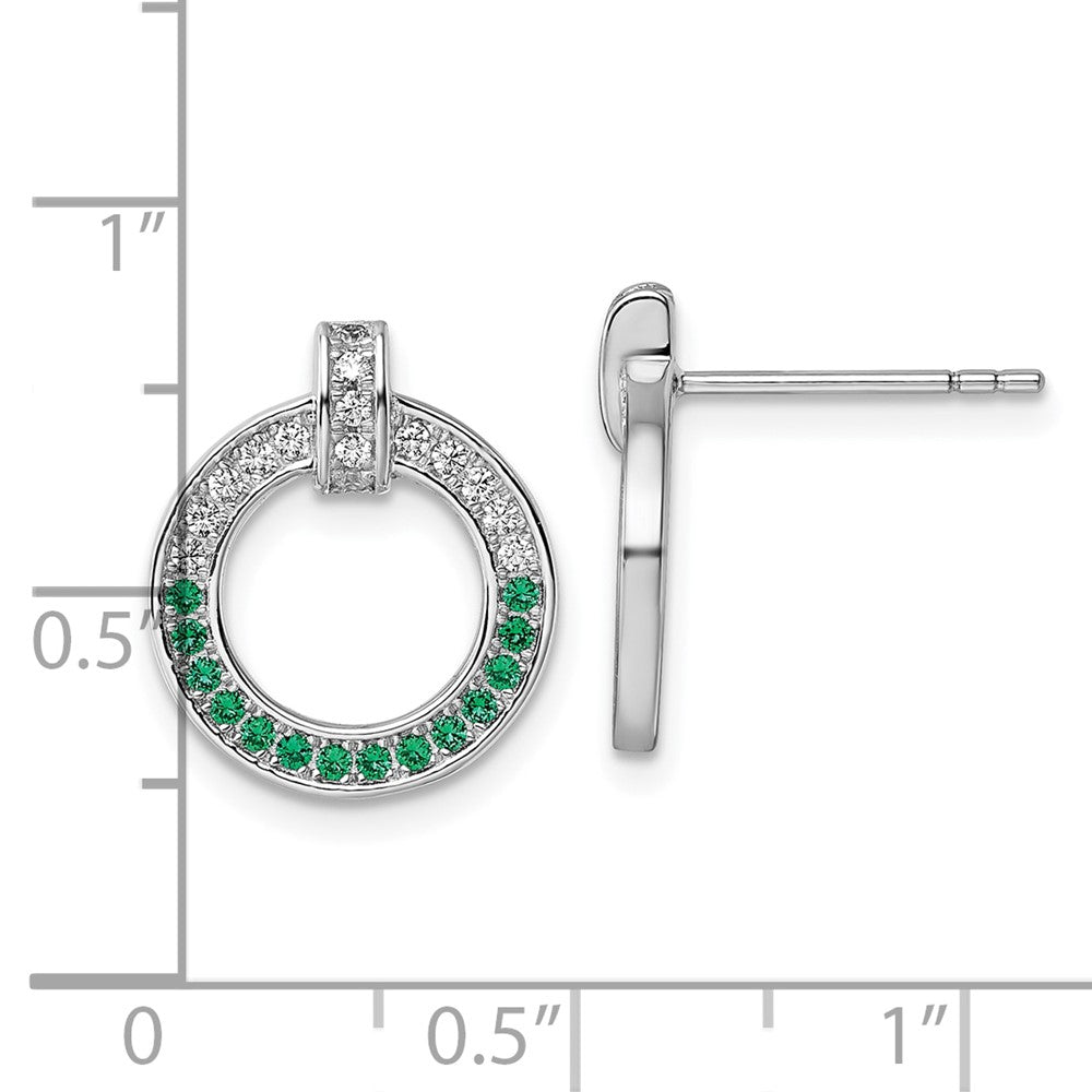 QG7004E Sterling Silver Rhodium-plated White and Green CZ Open Circle Post Earrings