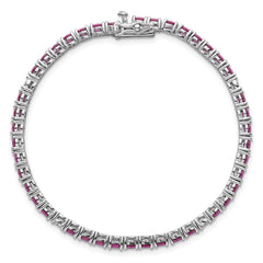 Sterling Silver Rhodium-plated Polished Round Red and White CZ 7 Inch Bracelet QG7005-7