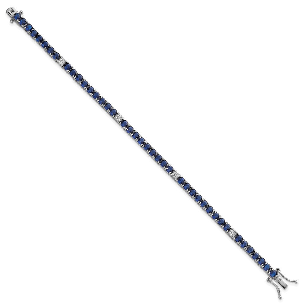 Sterling Silver Rhodium-plated Polished Round Blue and White CZ 7 Inch Bracelet QG7006-7