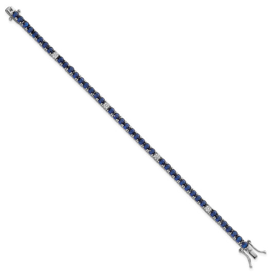 Sterling Silver Rhodium-plated Polished Round Blue and White CZ 7 Inch Bracelet QG7006-7