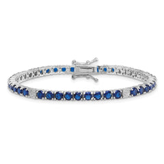 Sterling Silver Rhodium-plated Polished Round Blue and White CZ 7 Inch Bracelet QG7006-7