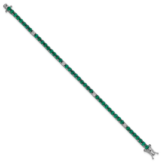 Sterling Silver Rhodium-plated Polished Round Green and White CZ 7 Inch Bracelet QG7007-7