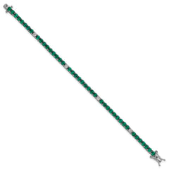Sterling Silver Rhodium-plated Polished Round Green and White CZ 7 Inch Bracelet QG7007-7