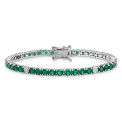 Sterling Silver Rhodium-plated Polished Round Green and White CZ 7 Inch Bracelet QG7007-7