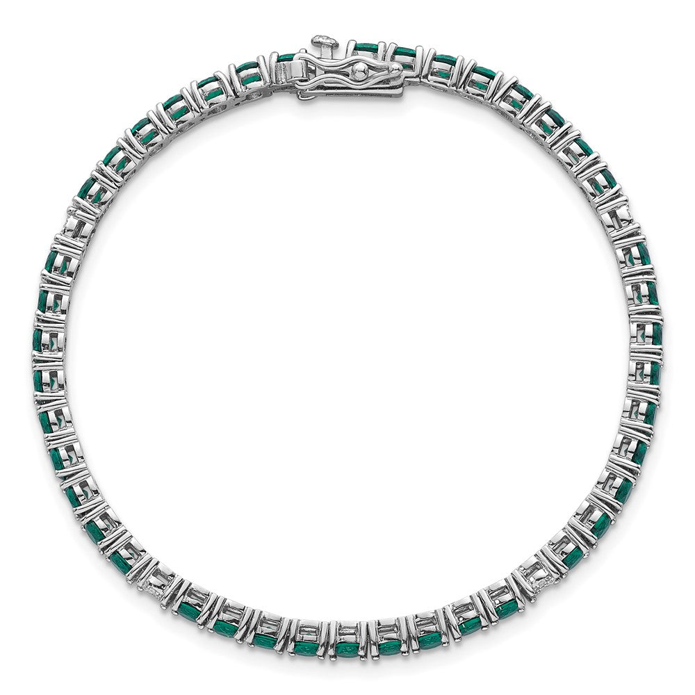 Sterling Silver Rhodium-plated Polished Round Green and White CZ 7 Inch Bracelet QG7007-7