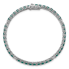 Sterling Silver Rhodium-plated Polished Round Green and White CZ 7 Inch Bracelet QG7007-7