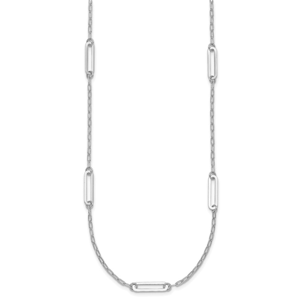Sterling Silver Rhodium-plated Polished Paperclip Link 9-Station 24 Inch Necklace QG7012-24