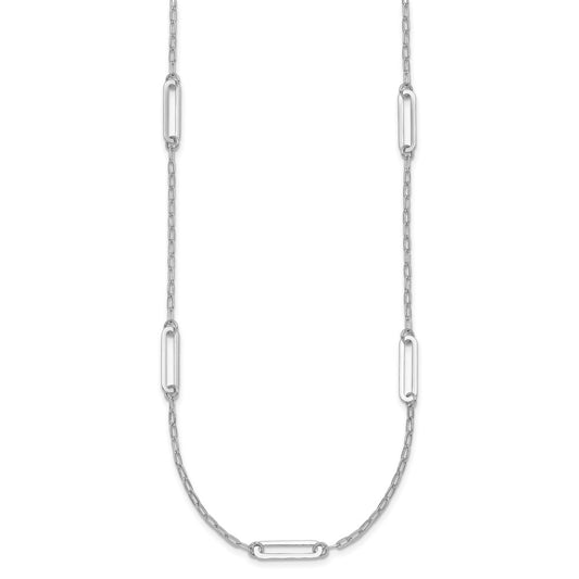 Sterling Silver Rhodium-plated Polished Paperclip Link 9-Station 24 Inch Necklace QG7012-24