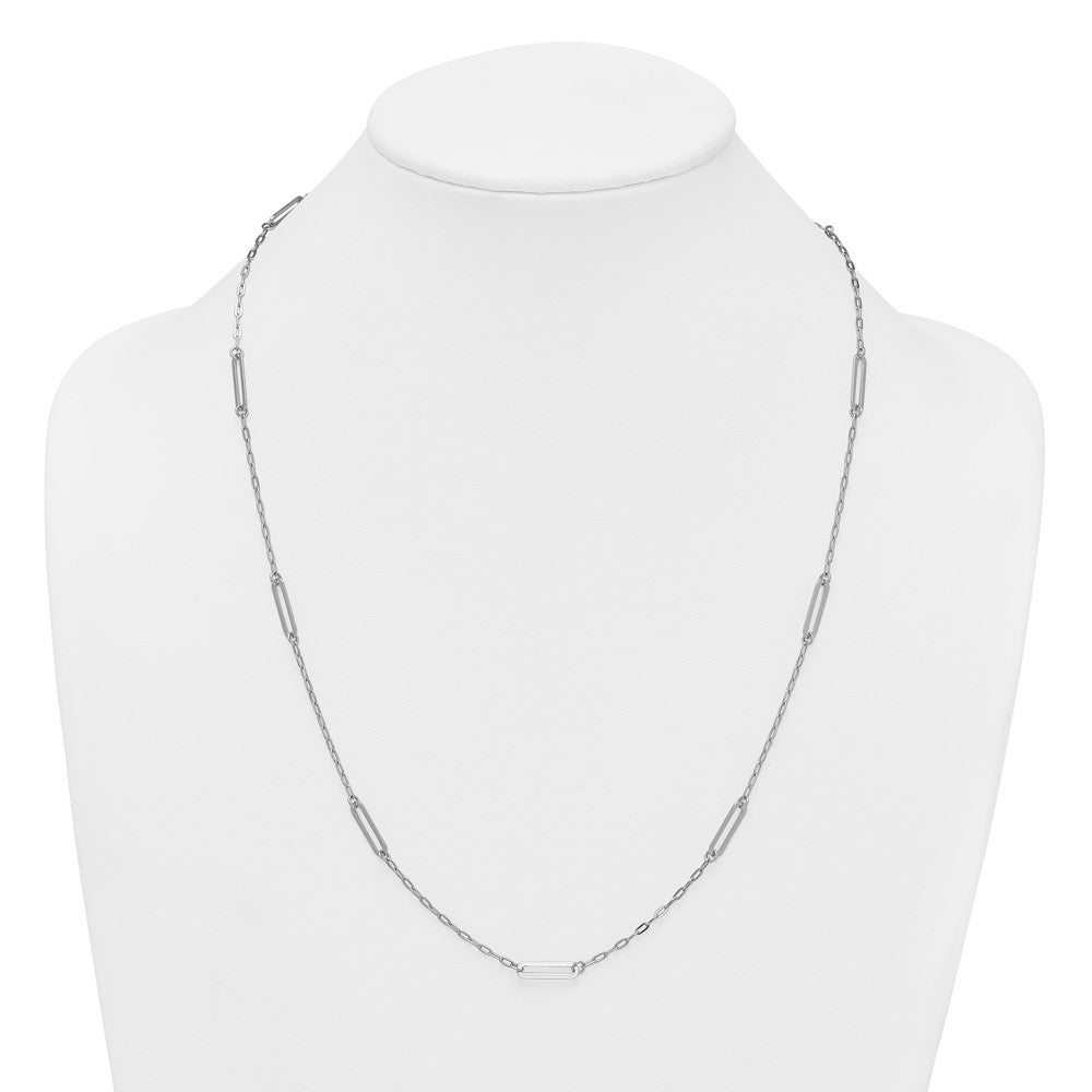 Sterling Silver Rhodium-plated Polished Paperclip Link 9-Station 24 Inch Necklace QG7012-24