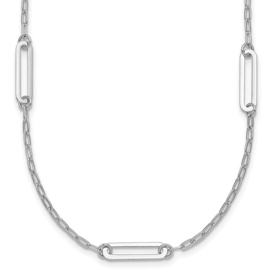 Sterling Silver Rhodium-plated Polished Paperclip Link 9-Station 24 Inch Necklace QG7012-24
