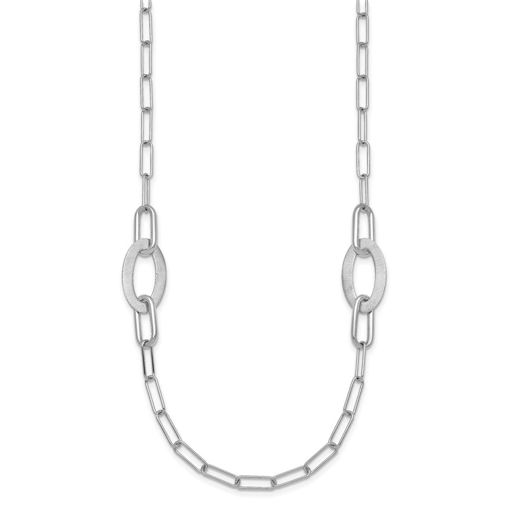 Sterling Silver Rhodium-plated Brushed Fancy Paperclip and Oval Link 24 inch Necklace QG7015-24