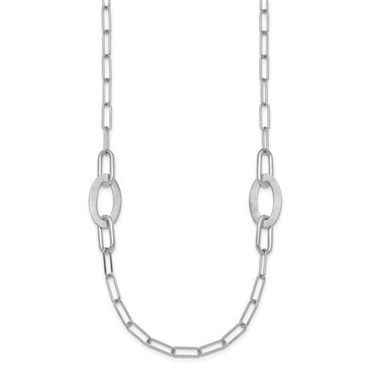 Sterling Silver Rhodium-plated Brushed Fancy Paperclip and Oval Link 24 inch Necklace QG7015-24