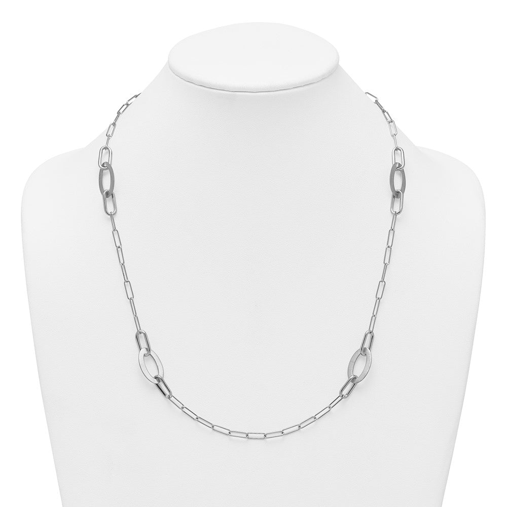 Sterling Silver Rhodium-plated Brushed Fancy Paperclip and Oval Link 24 inch Necklace QG7015-24
