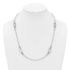 Sterling Silver Rhodium-plated Brushed Fancy Paperclip and Oval Link 24 inch Necklace QG7015-24