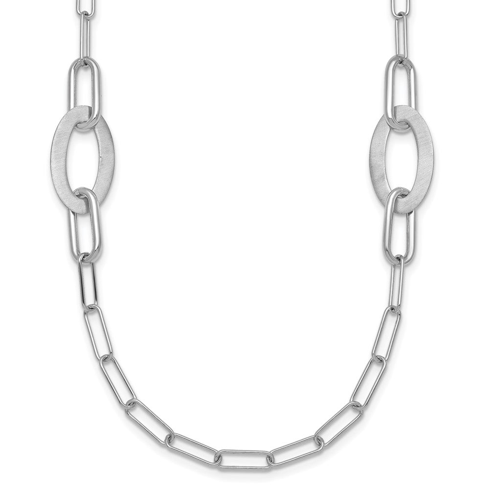 Sterling Silver Rhodium-plated Brushed Fancy Paperclip and Oval Link 24 inch Necklace QG7015-24