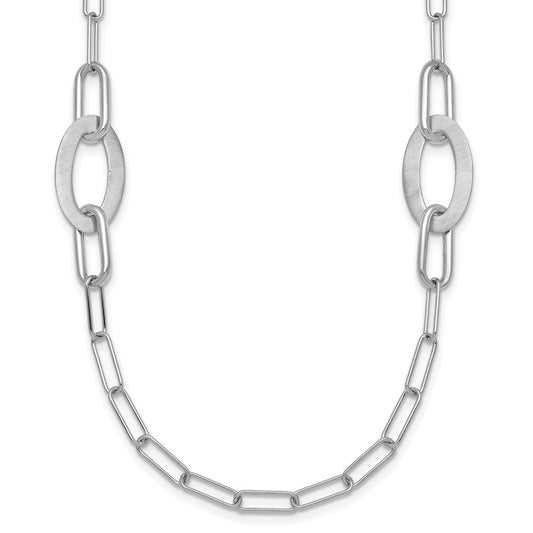 Sterling Silver Rhodium-plated Brushed Fancy Paperclip and Oval Link 24 inch Necklace QG7015-24