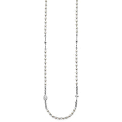 Sterling Silver Rhodium-plated Plastic Imitation Pearl 19.75 inch with 1 inch extender Rosary Themed Necklace QG7017-19.75